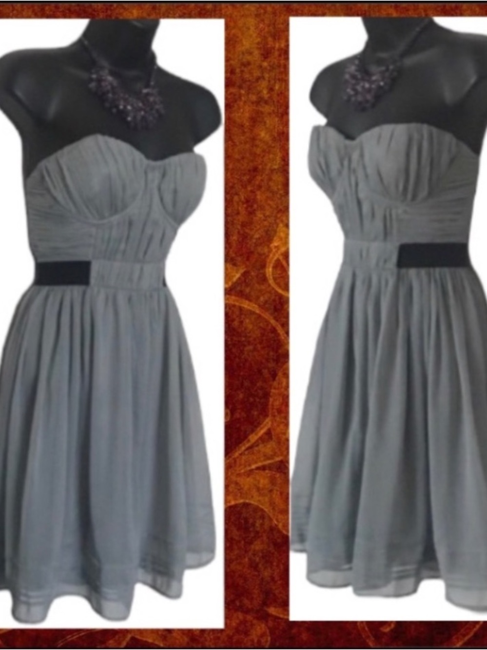 Pins & Needles Strapless Grey A-Line Dress with Black Waistband